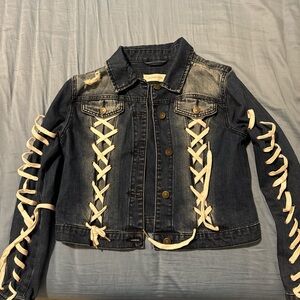 Stylish Denim Jacket with Lace-Up Sleeves